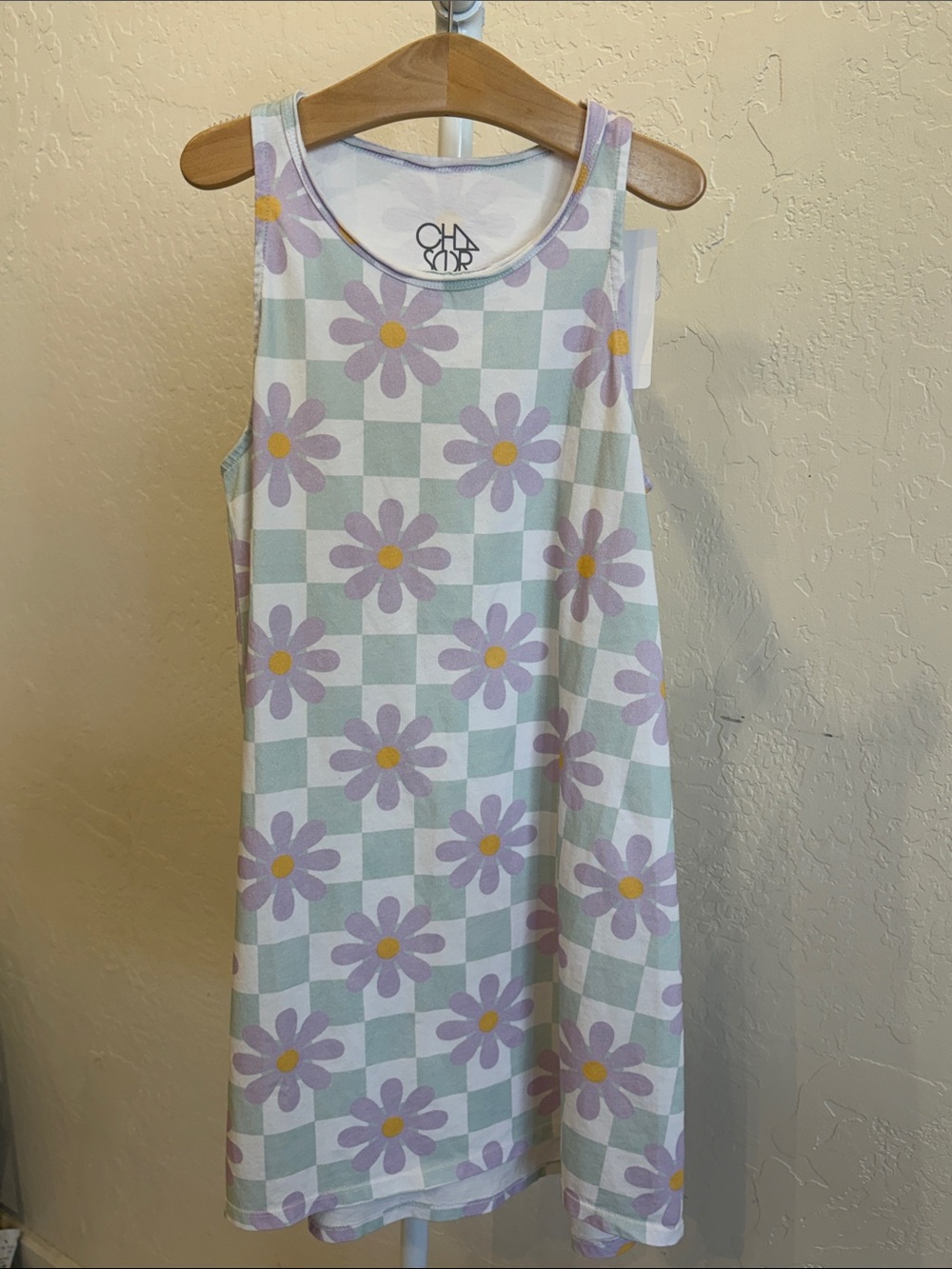 Chaser Lavender Daisy Check Tank Nightgown with Yellow Centers